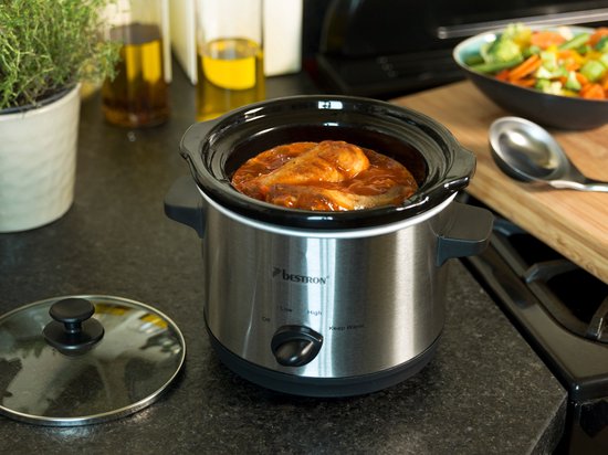Bestron Slowcooker 120W - ASC150 - 1.5L - Cuve intérieure en céramique - Argent - 5 ans de garantie