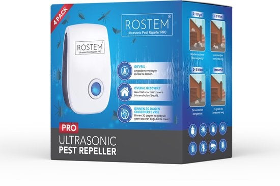Répulsif à souris Rostem 4-Pack- Lutte contre les insectes - Ultrasons - Blanc