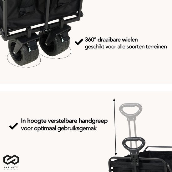 Infinity Goods Bolder Cart XL - pliable - capacité de charge de 180KG - roues pivotantes - 95 x 57 x 96 CM - réglable - noir