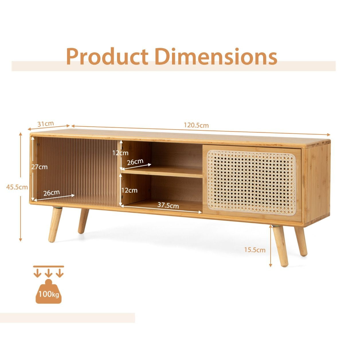 Coast Meuble TV - Max. 100 kg - Bambou - 121 x 26 x 46 cm