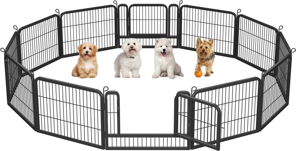 Yaheetech Enclos pour chiots à 2 portes - 12 panneaux de 80 x 60 cm - Pliable - Noir