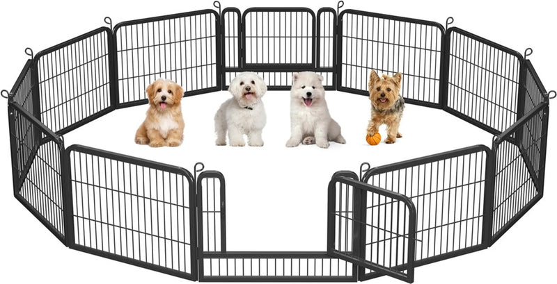 Yaheetech Enclos pour chiots à 2 portes - 12 panneaux de 80 x 60 cm - Pliable - Noir