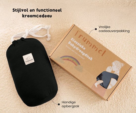 Frummel Baby Carrier Black - Écharpe de portage - Porte-bébé - Écharpe tissée - Bébé 0-36 mois - Nouveau-né