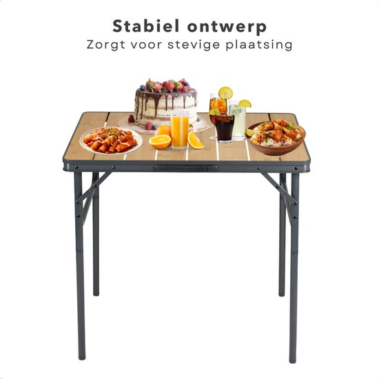 Table de camping pliable en bambou Cheqo® - Table de camping pliable - Table de balcon - Table de jardin - Légère et pliable - Structure en aluminium
