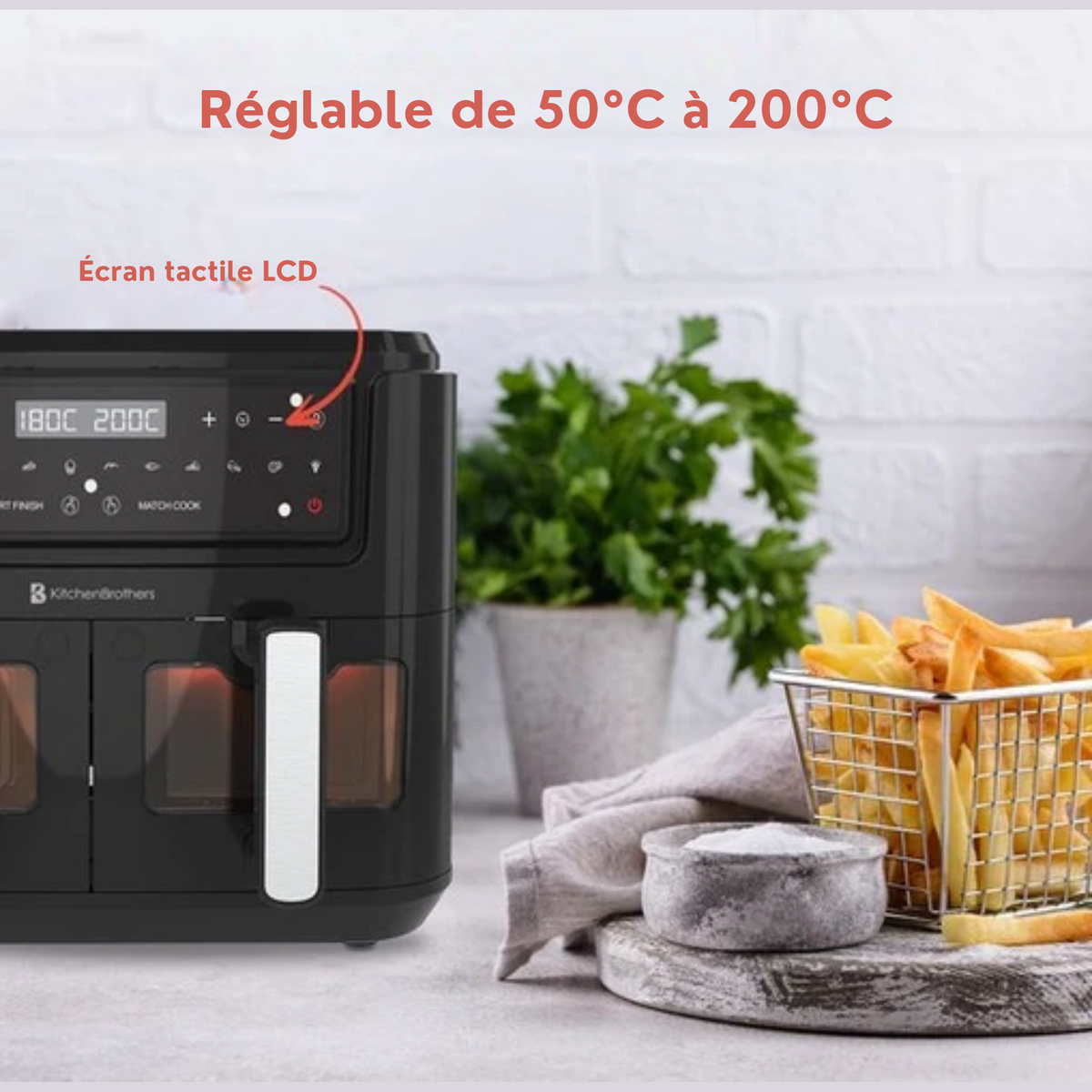 Double Airfryer XXL - KitchenBrothers - Friteuse - 2 x 4,5L - 2400W - Noir