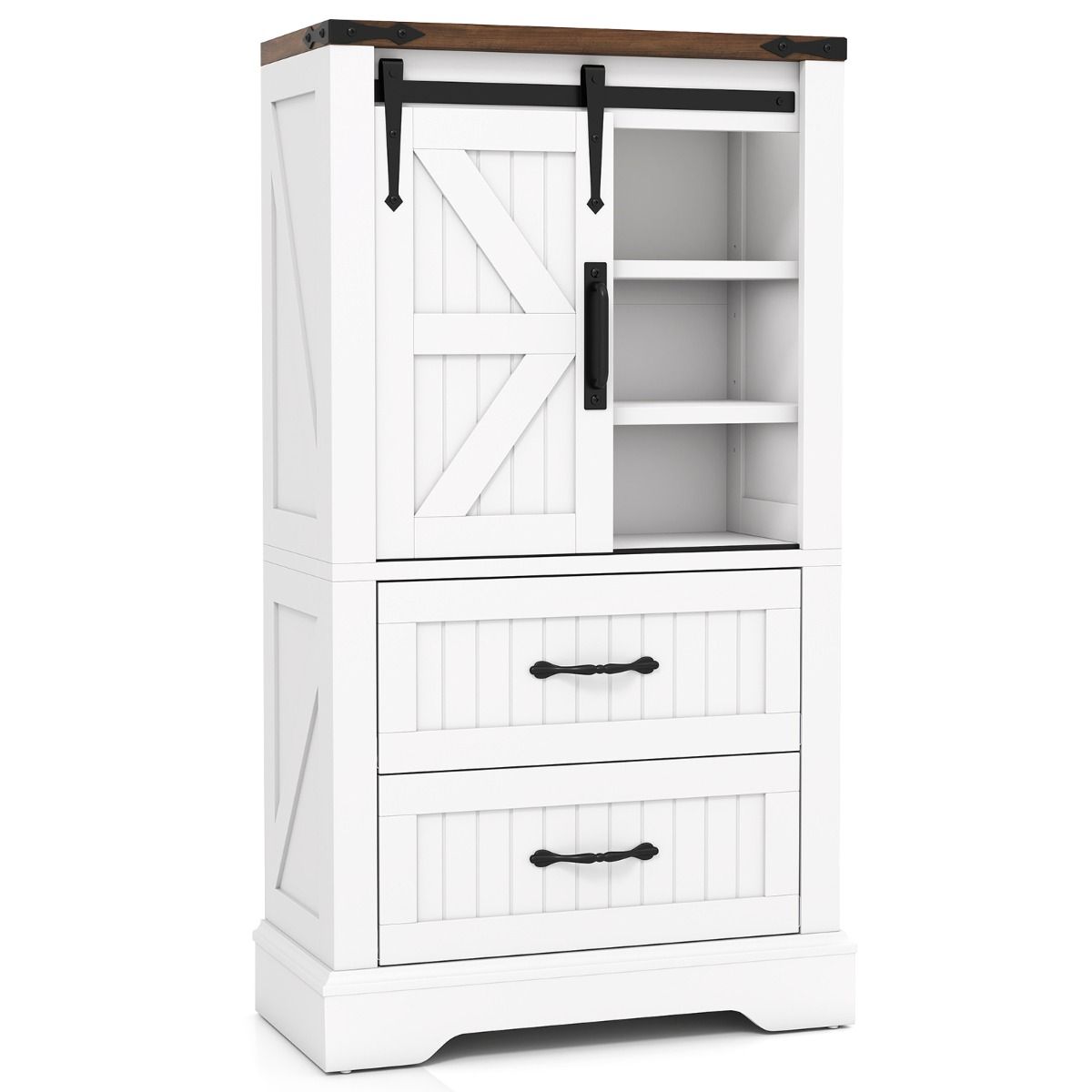 Meuble de salle de bains Coast sur pieds - porte coulissante de style cottage - étagères réglables - blanc 59 x 29 x 105 cm