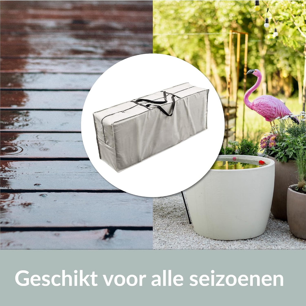 Sac de rangement Chefarone pour coussins de jardin - Hydrofuge - 125 x 50 x 32 cm - Polyester 420D - Gris clair