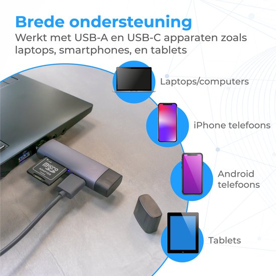 Nuvance - Lecteur de carte SD - Clé USB - Lecteur de carte SD USB C - Lecteur de carte - Micro USB - Lecteur de carte mémoire - Adaptateur Micro SD - Lecteur de carte SD - Lecteur de carte Micro SD - USB 3.0 - Convient à tous les Smartphones et Ordinateur