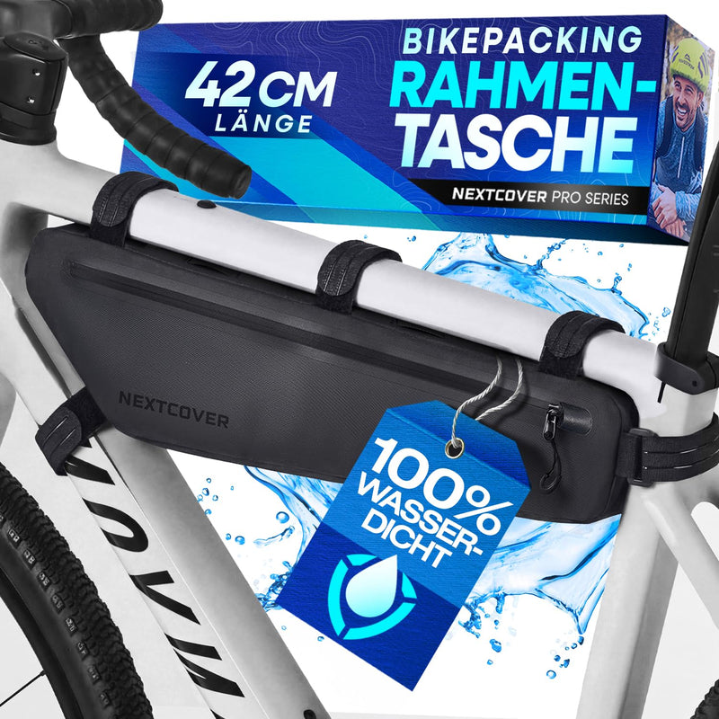 Sac de cadre Nextcover Bikepacking 42 cm - 100 % imperméable AquaShield TPU - sac de tube diagonal pour vélo de gravel, vélo de course et VTT