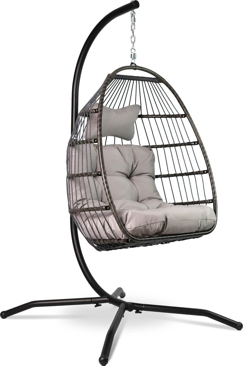 Chaise suspendue Vita5 Egg - avec support - intérieur et extérieur - chaise cocon - pliable - jusqu'à 150 kg - coussin et housse inclus - gris clair