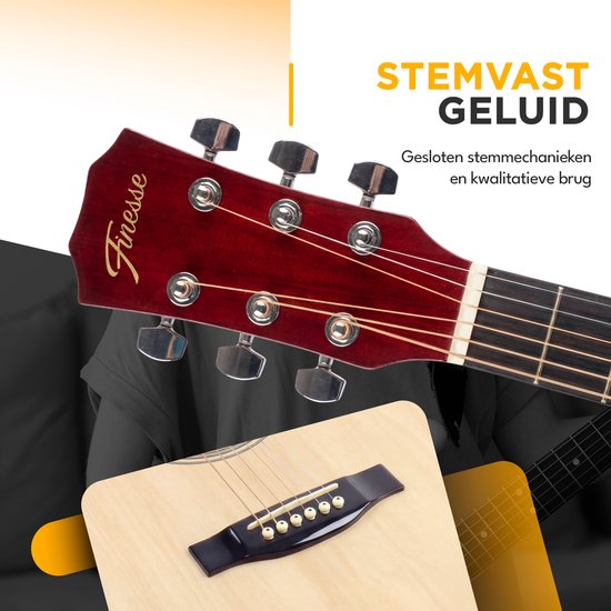 Guitare acoustique Finesse - avec cours vidéo - 4/4 40" - Guitare western - Guitare pour enfants et adultes - Naturel