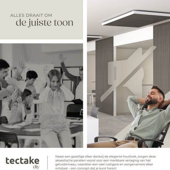 tectake® Acoustic Panels - Lot de 4 - Panneau mural acoustique - 60 x 120 cm - 2,88 m² - Panneaux muraux à taille réglable - Mur à lattes en MDF et placage bois - Isolation acoustique - Décoration murale élégante - Installation facile - Chêne gris clair