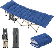 Yaheetech Lit de Camping Pliable 150 kg - Comprend un matelas souple et des compartiments latéraux ainsi qu'un sac de transport - Pour le camping et le bureau - Gris et Bleu 600D Oxford et Métal - 191 x 67 x 56 cm