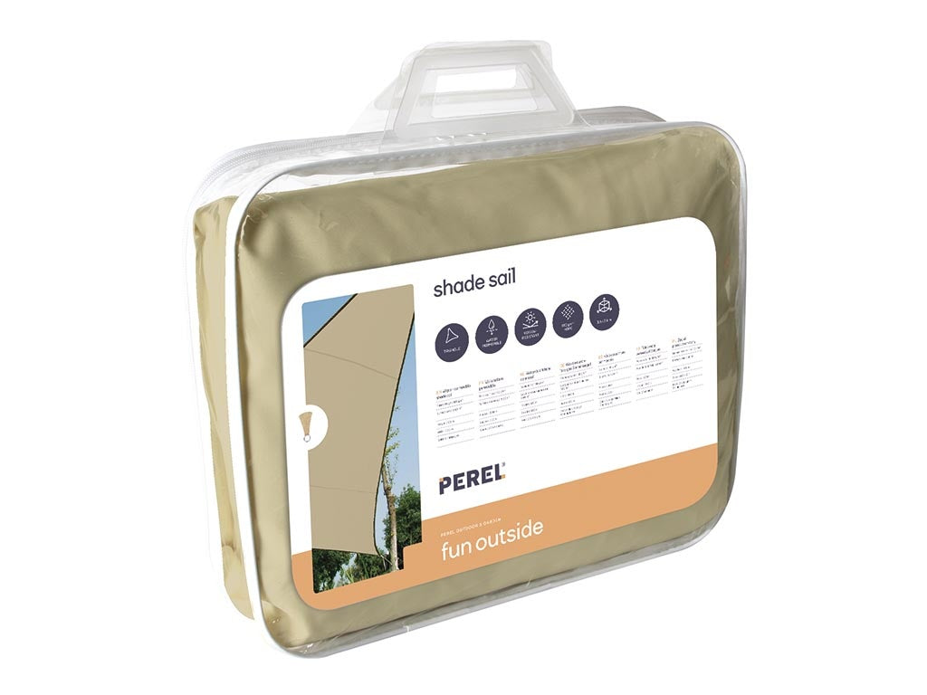 Perel Schaduwdoek, waterdoorlatend, luchtdoorlatend, 3.6 x 3.6 x 3.6 m, 180 g/m², HDPE, driehoek, champagne