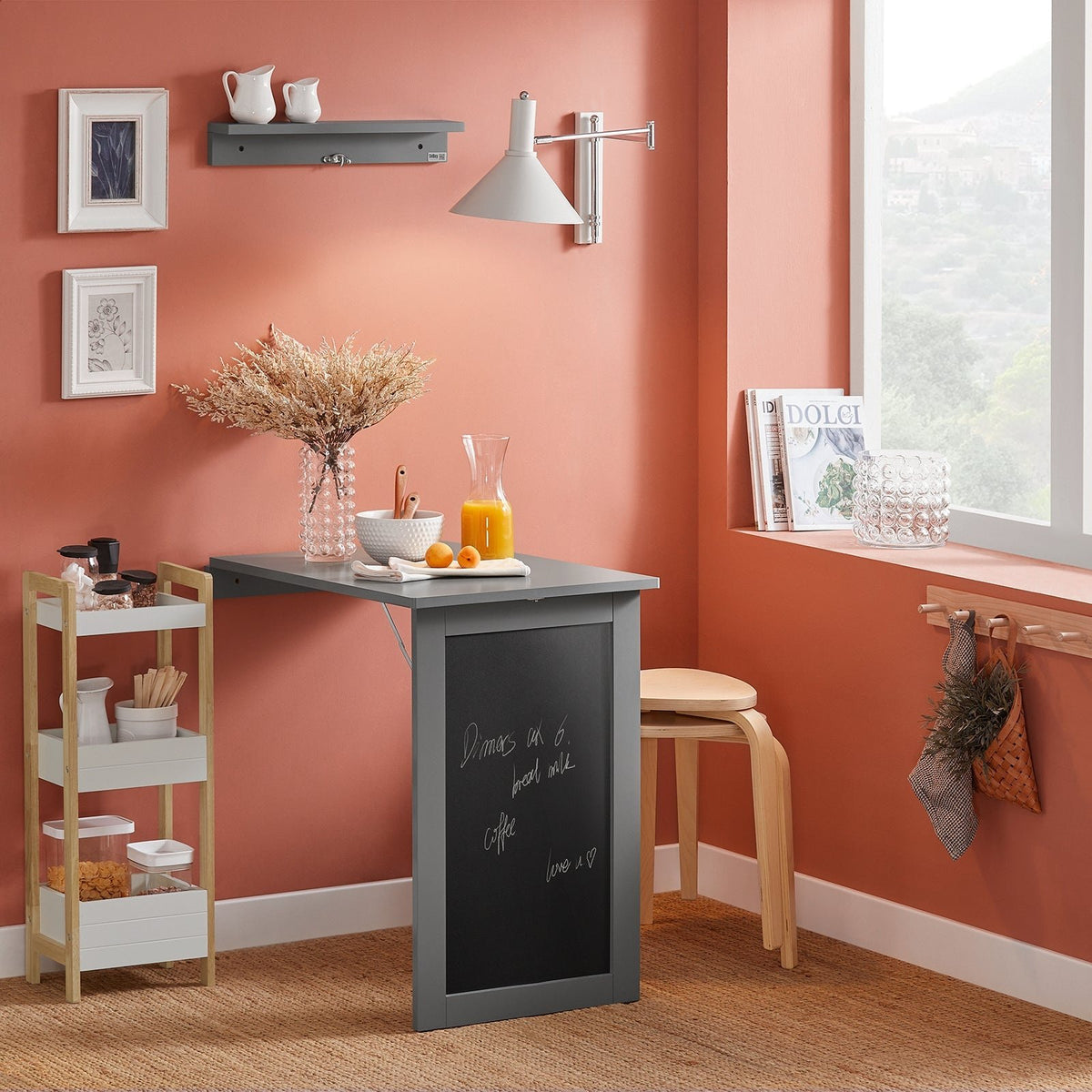 SoBuy FWT20-HG - Table murale pliante - avec tableau - 50 x 175 x 76 cm - Gris