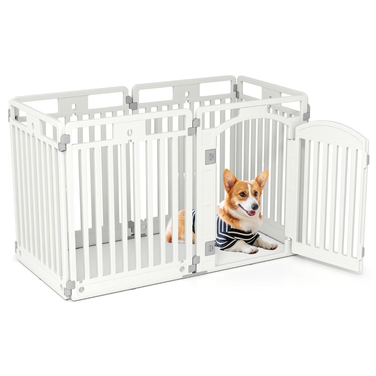 Parc à chiots pliable coast 129 x 65 x 81 cm - blanc - 6 panneaux avec porte verrouillable et enclos au sol