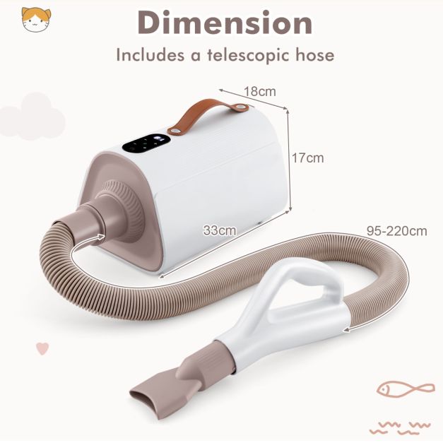 Sèche-cheveux Coast pour chiens - Contrôle de la température - 1700W - Différentes buses incluses - 33 x 18 x 17 cm - Blanc