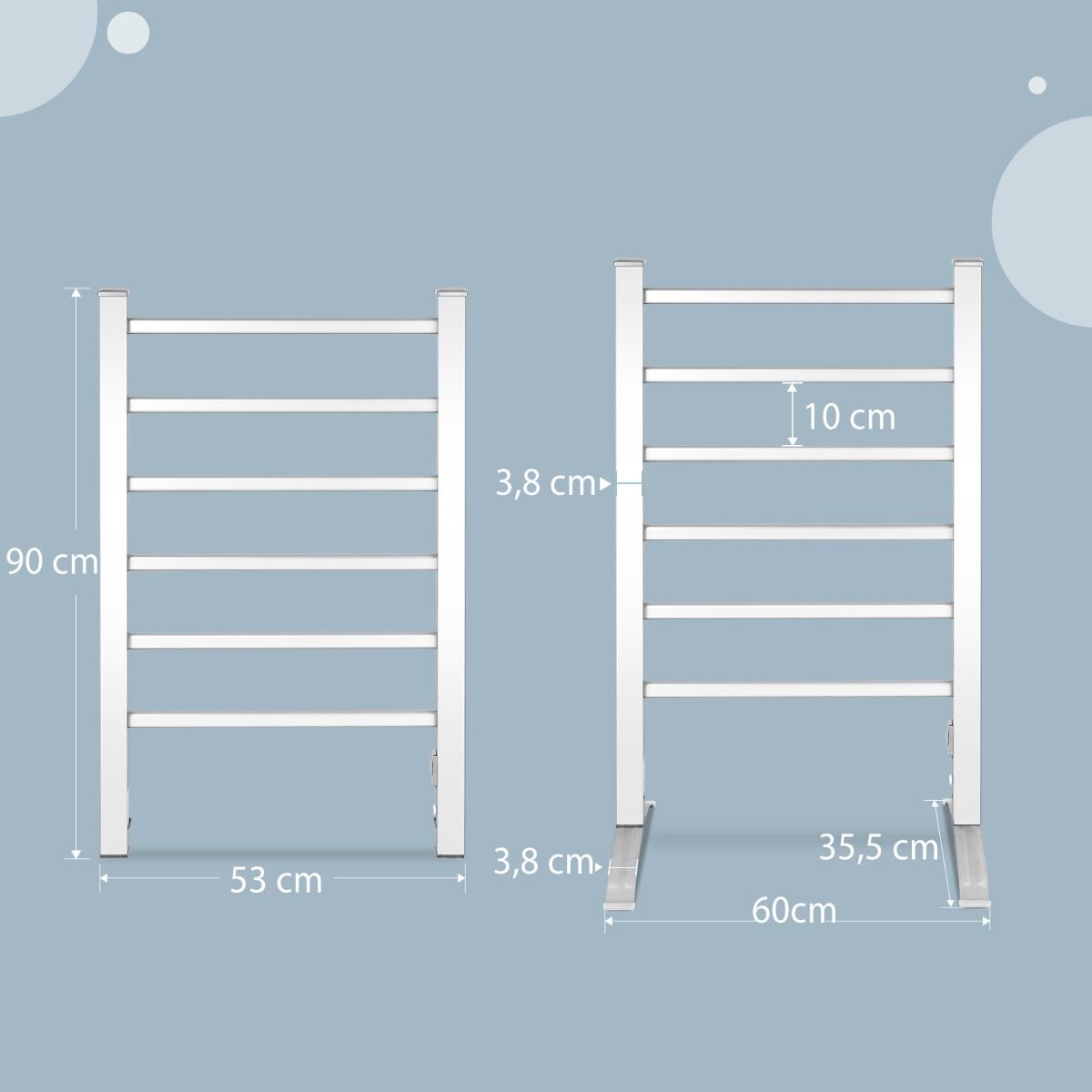 Coast Radiateur électrique multifonctionnel pour serviettes - Argent - 53 x 35 x 90cm
