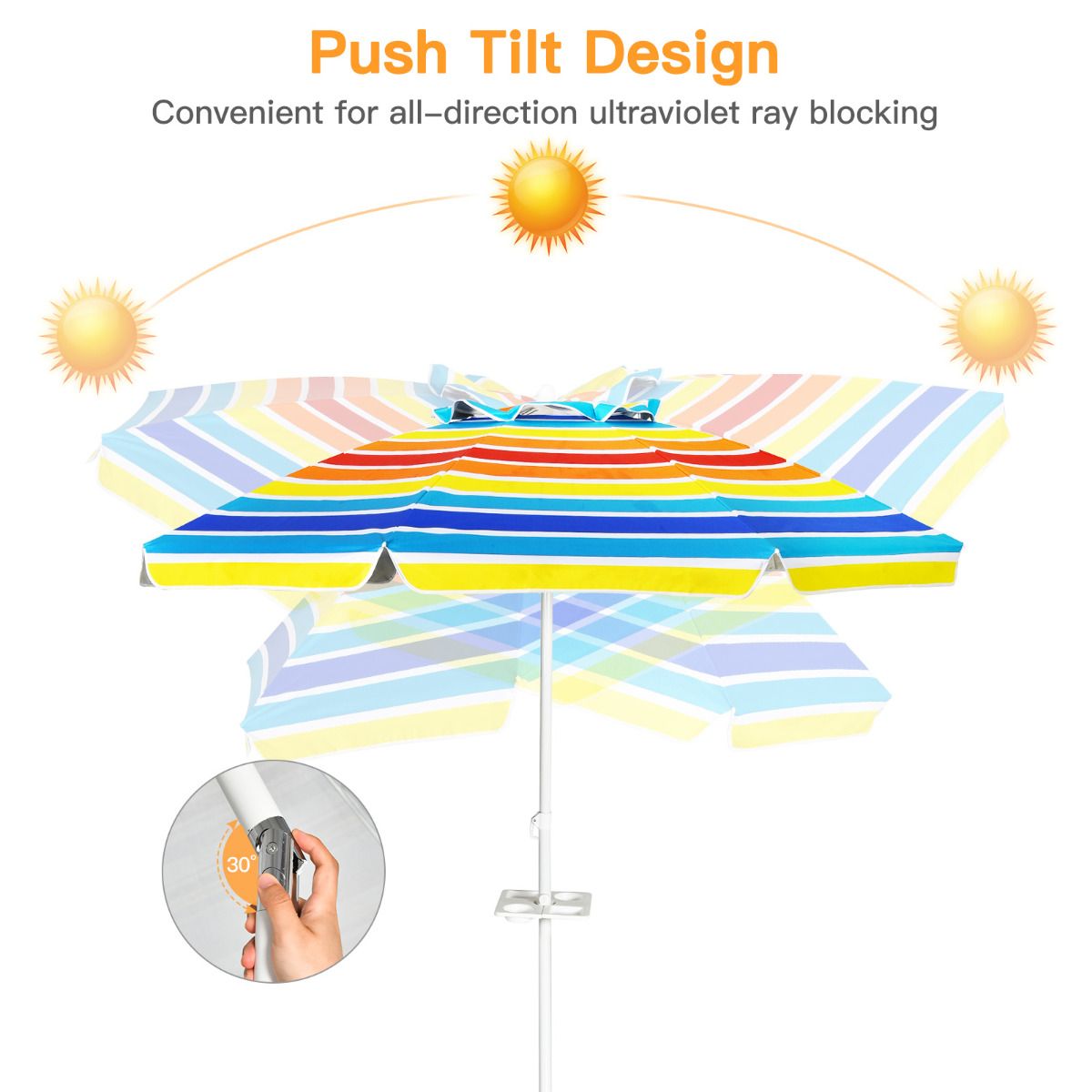 Coast 220 cm Beach Umbrella UPF50 - Parasol portable multicolore avec parasol inclinable
