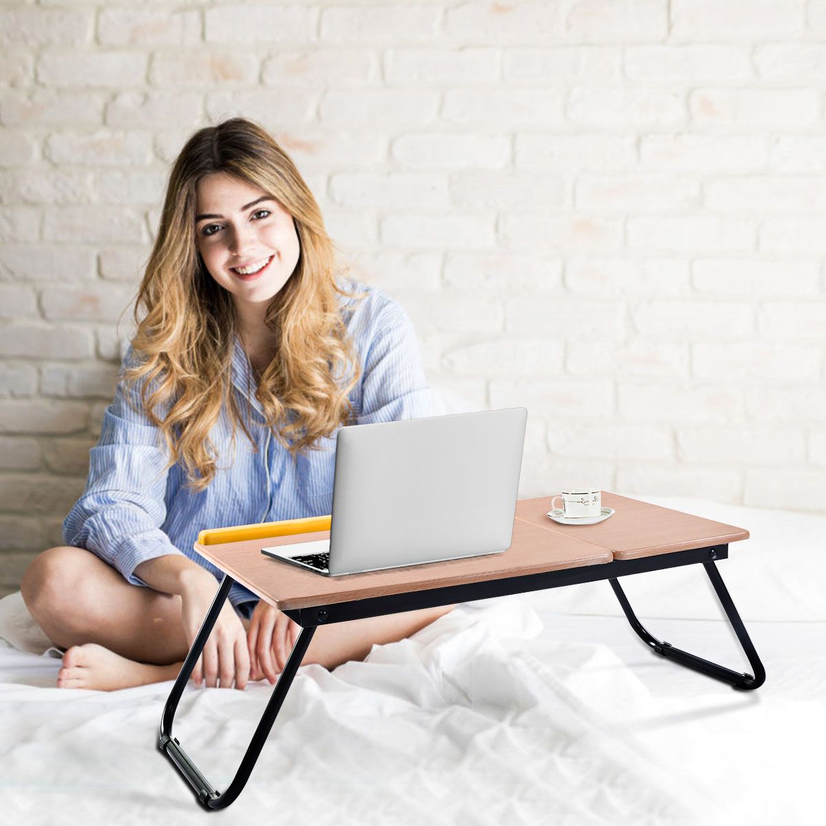Coast Table pliante pour ordinateur portable - Table réglable pour ordinateur portable 55 x 32 x 23 cm - Plan de travail en MDF avec cadre en métal - Design compact et peu encombrant