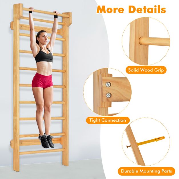 Coast Climbing Wall Natural - Mur de gymnastique avec barre de traction - 81 x 14 x 195 cm - Capacité de charge de 150 kg