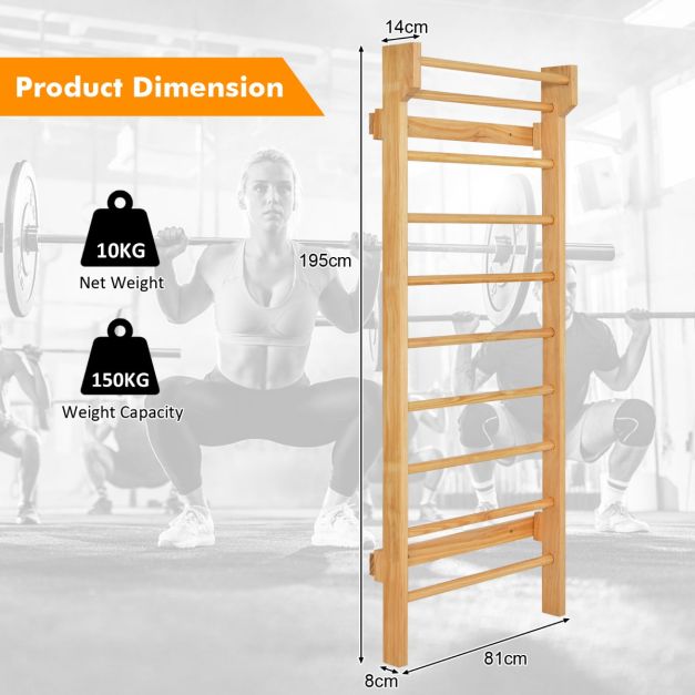 Coast Climbing Wall Natural - Mur de gymnastique avec barre de traction - 81 x 14 x 195 cm - Capacité de charge de 150 kg