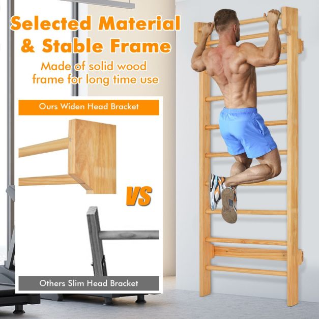 Coast Climbing Wall Natural - Mur de gymnastique avec barre de traction - 81 x 14 x 195 cm - Capacité de charge de 150 kg
