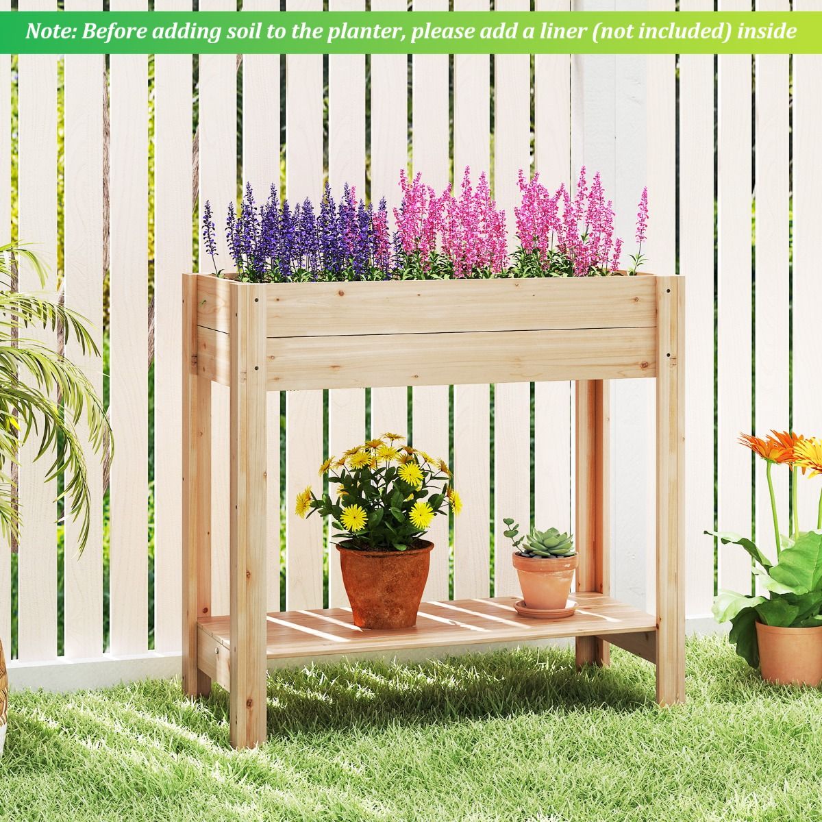 Coast Plateau de jardin surélevé en bois avec support de rangement - Épicéa naturel - 81 x 38 x 77 cm