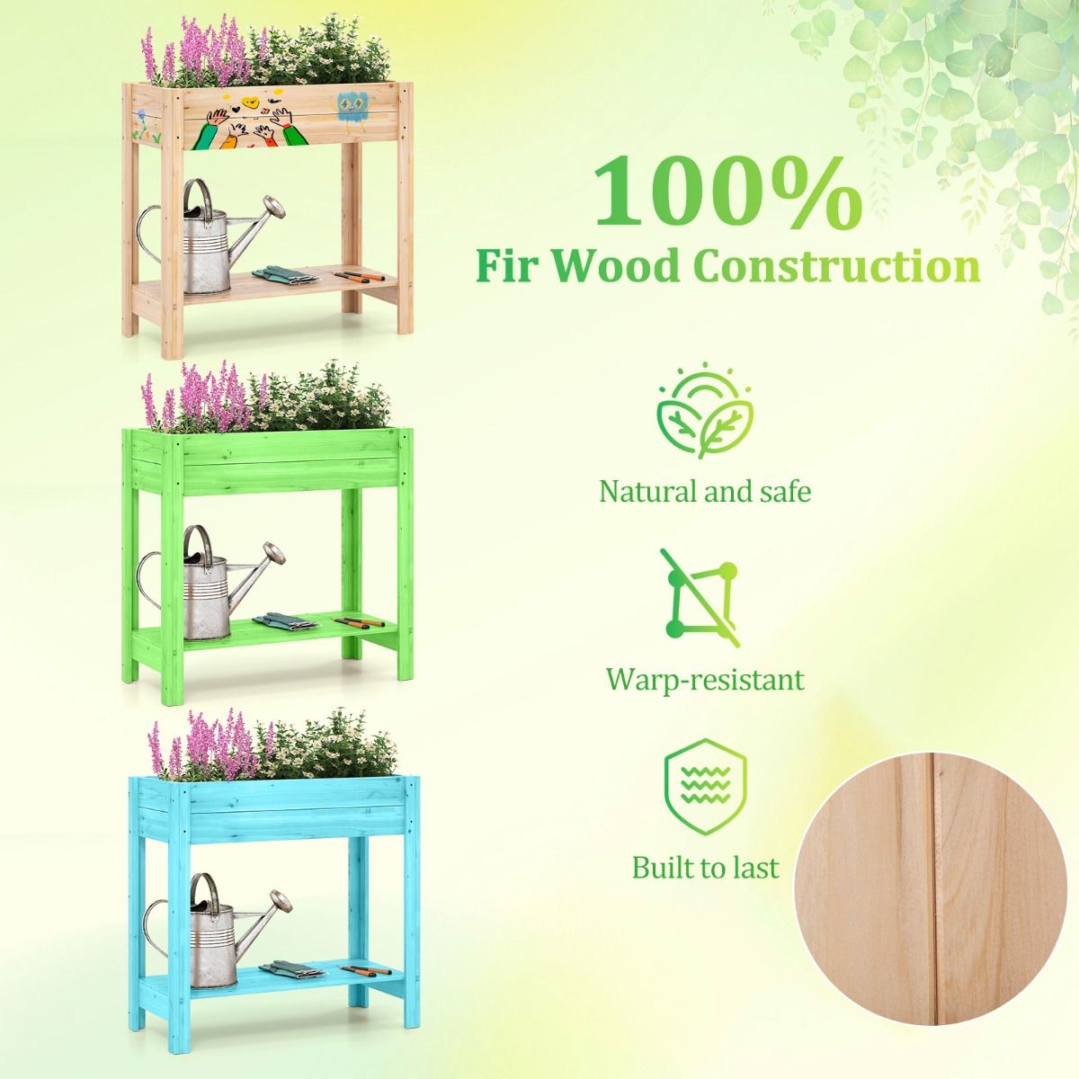 Coast Plateau de jardin surélevé en bois avec support de rangement - Épicéa naturel - 81 x 38 x 77 cm