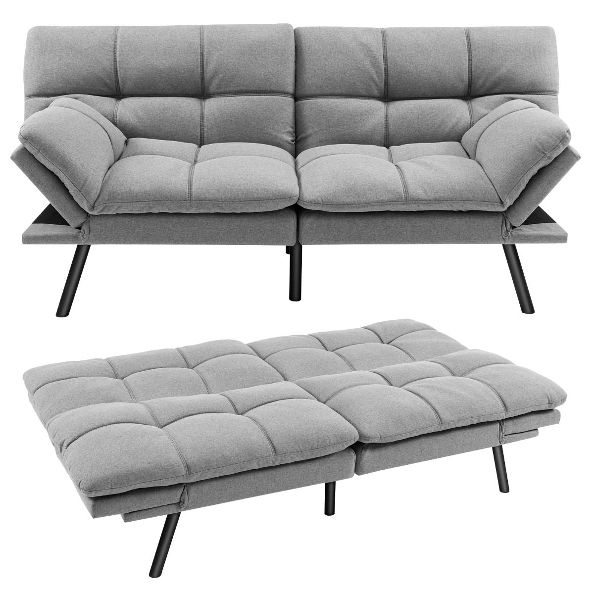 Canapé-lit transformable Coast - Gris - Lin - 87 x 178 x 82 cm - Capacité de charge de 273 kg