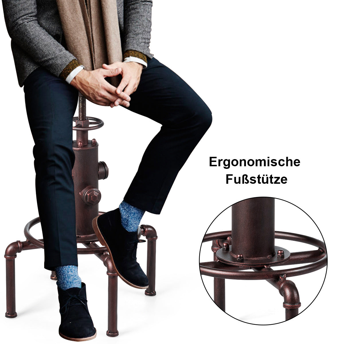 Coast Tabouret de bar - Industriel - Max. 150 kg - Hauteur réglable - 44 x 44 x 75 cm - Bronze