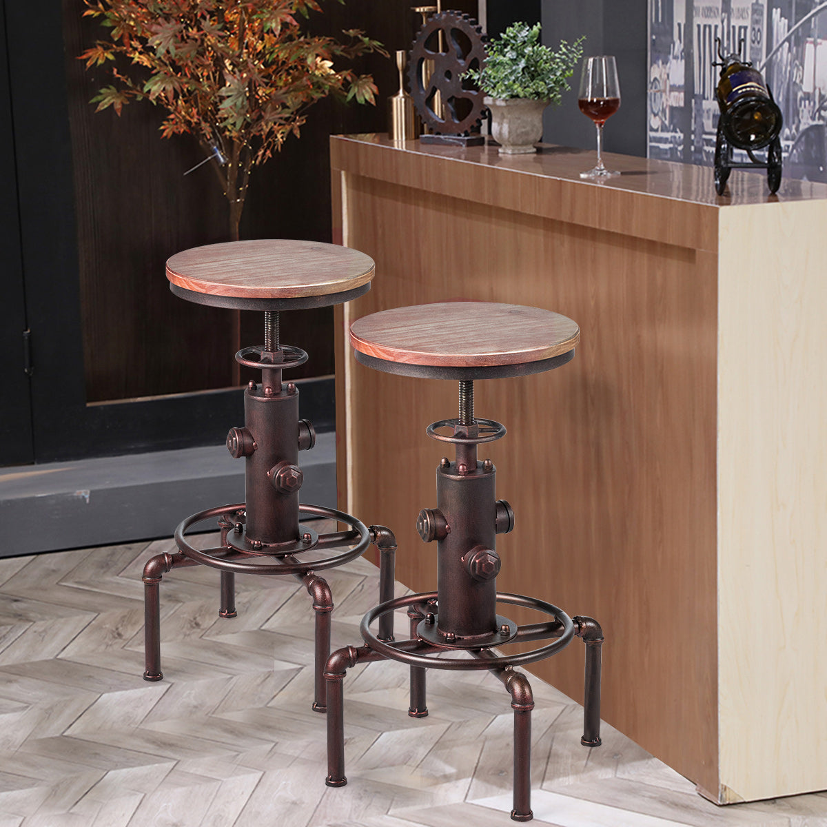 Coast Tabouret de bar - Industriel - Max. 150 kg - Hauteur réglable - 44 x 44 x 75 cm - Bronze