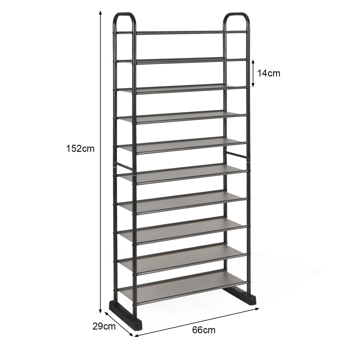 Rangement pour chaussures à 10 niveaux - amovible - 66 x 29 x 152 cm - noir