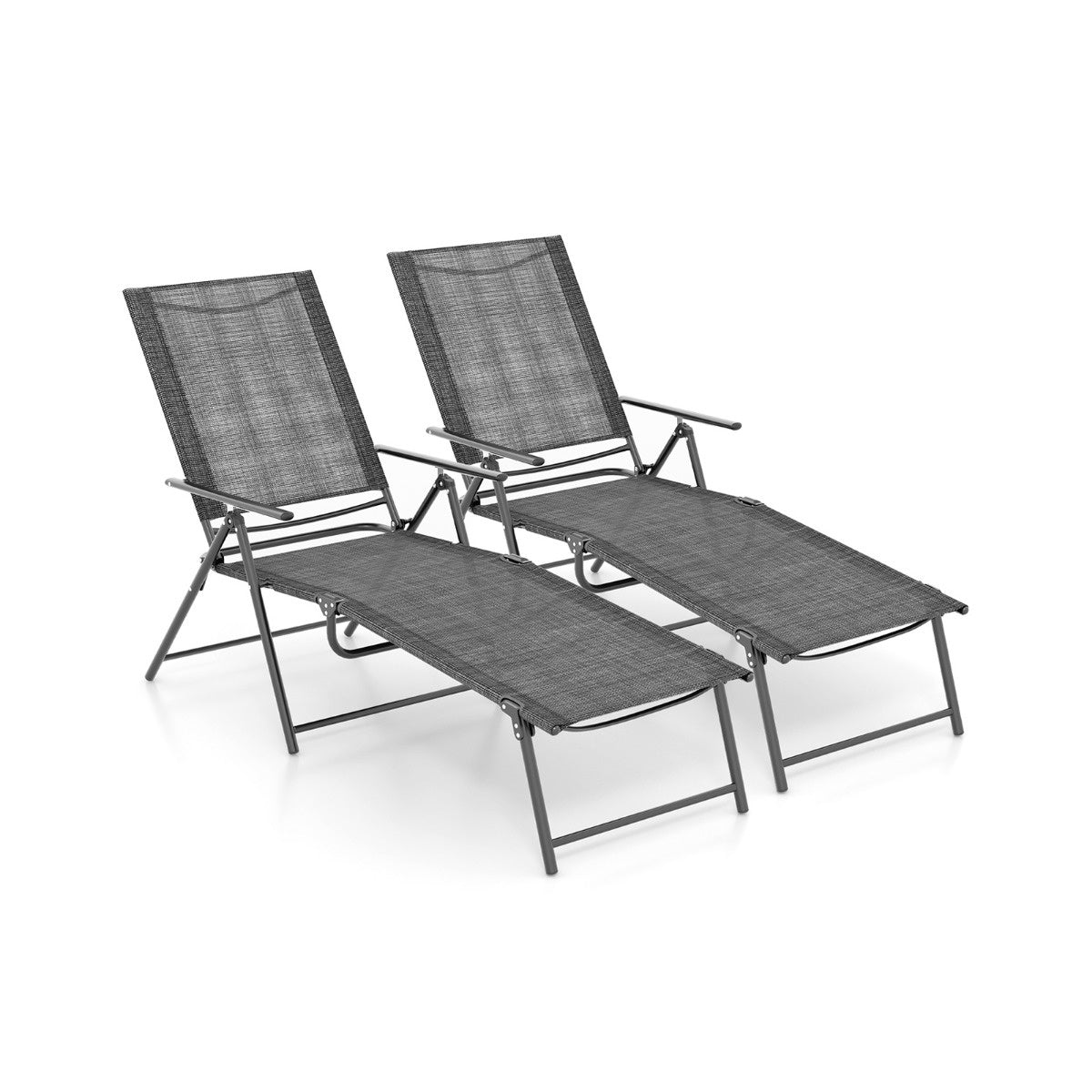 Coast Lot de 2 chaises longues - Pliable - Gris - 155-189 x 64 x 65-102 cm