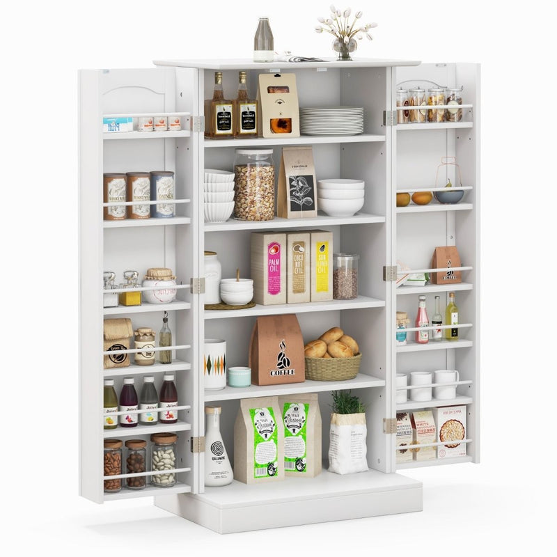 Coast Armoire de cuisine - 60 x 40 x 120.5 cm & 17 étagères de rangement - Equipée d'étagères réglables et d'une protection contre l'inclinaison - Pour la cuisine, la salle à manger et le salon - Mdf blanc et métal