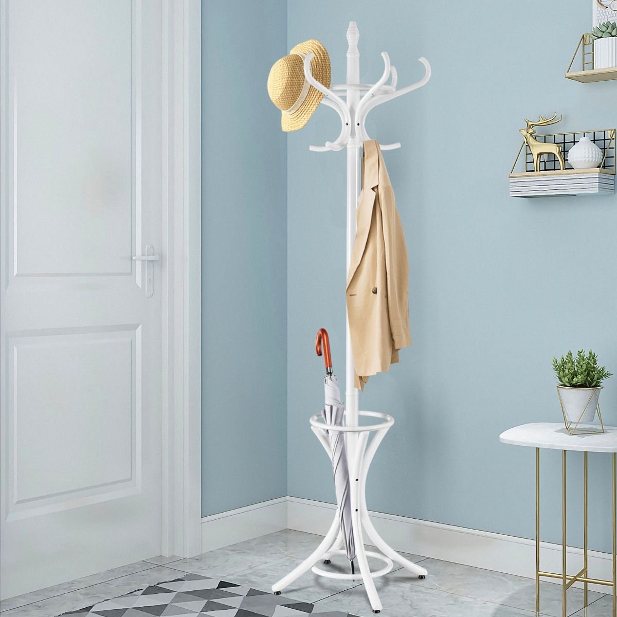 Porte-manteau Coastal - 12 crochets - avec porte-parapluie - blanc - 51 x 51 x 184 cm