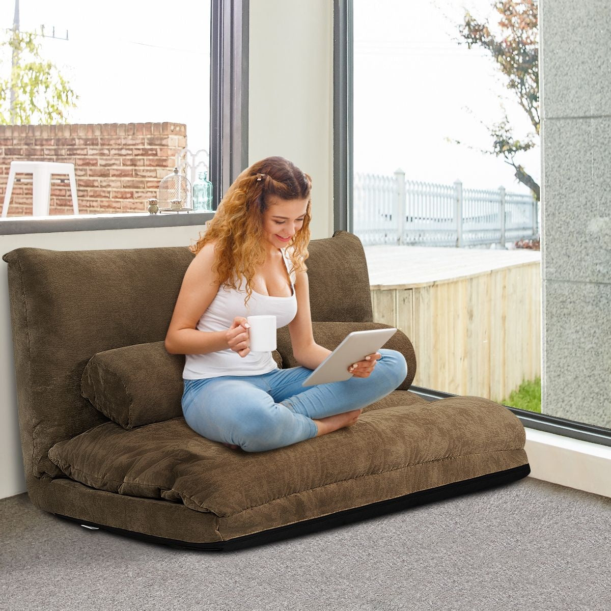 Coast Floor Sofa avec 2 coussins - pliable et réglable - 108 x 178 x 18 cm - couleur café