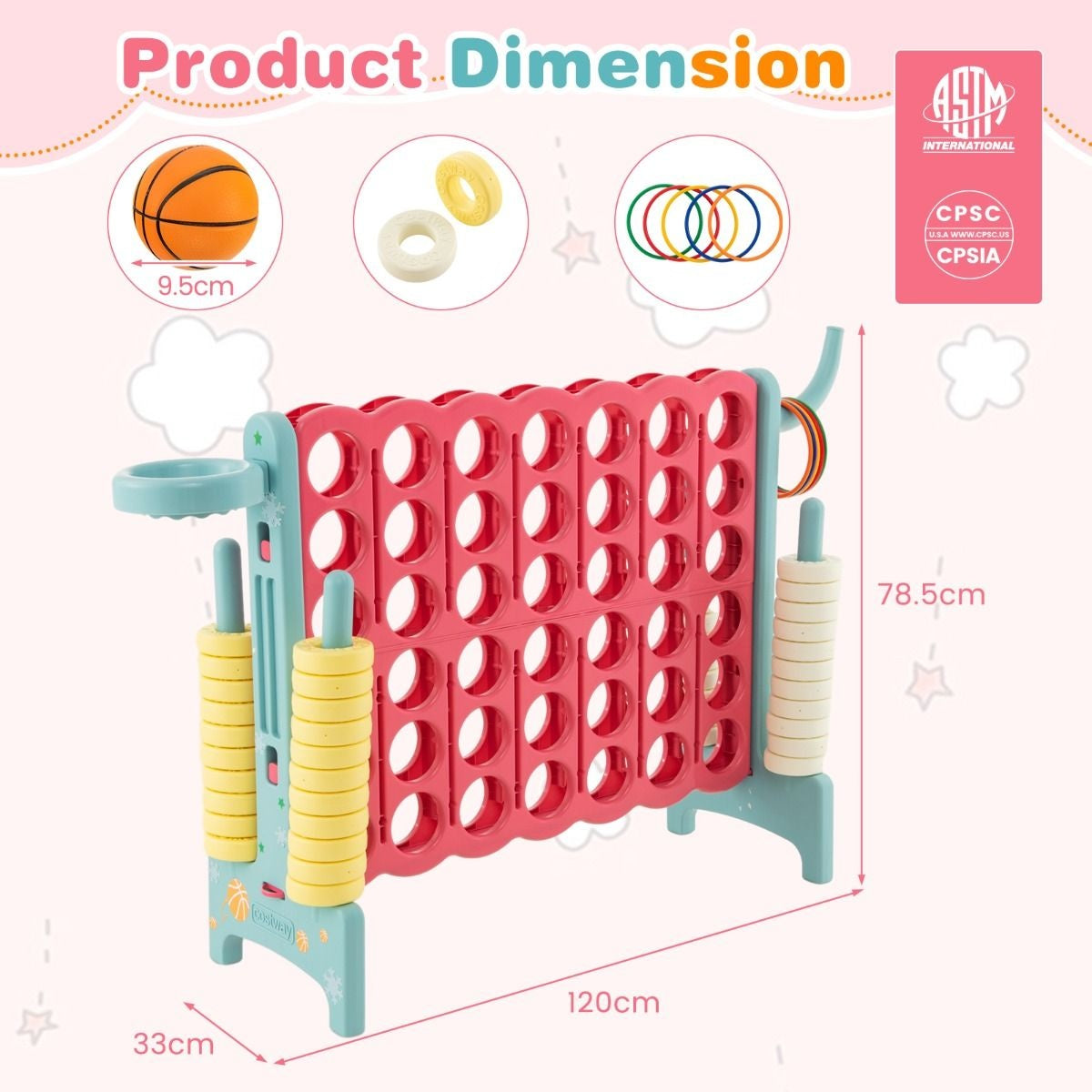 Coast Four In A Row Play Set - incl 42 anneaux Jumbo et Slider - 120 x 33 x 78.5 cm