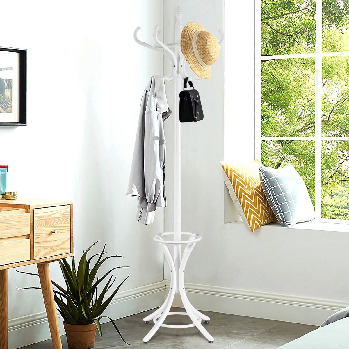 Porte-manteau Coastal - 12 crochets - avec porte-parapluie - blanc - 51 x 51 x 184 cm