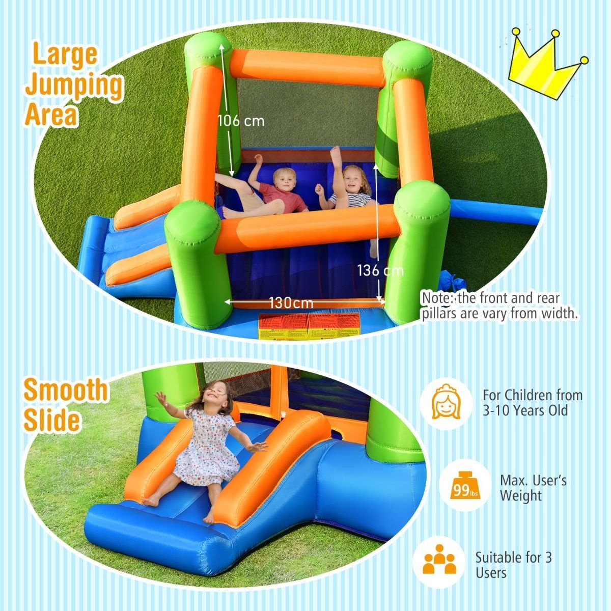 Château gonflable Coast - 2 à 3 enfants - Soufflerie non comprise - 250 x 197 x 143 cm - Coloré