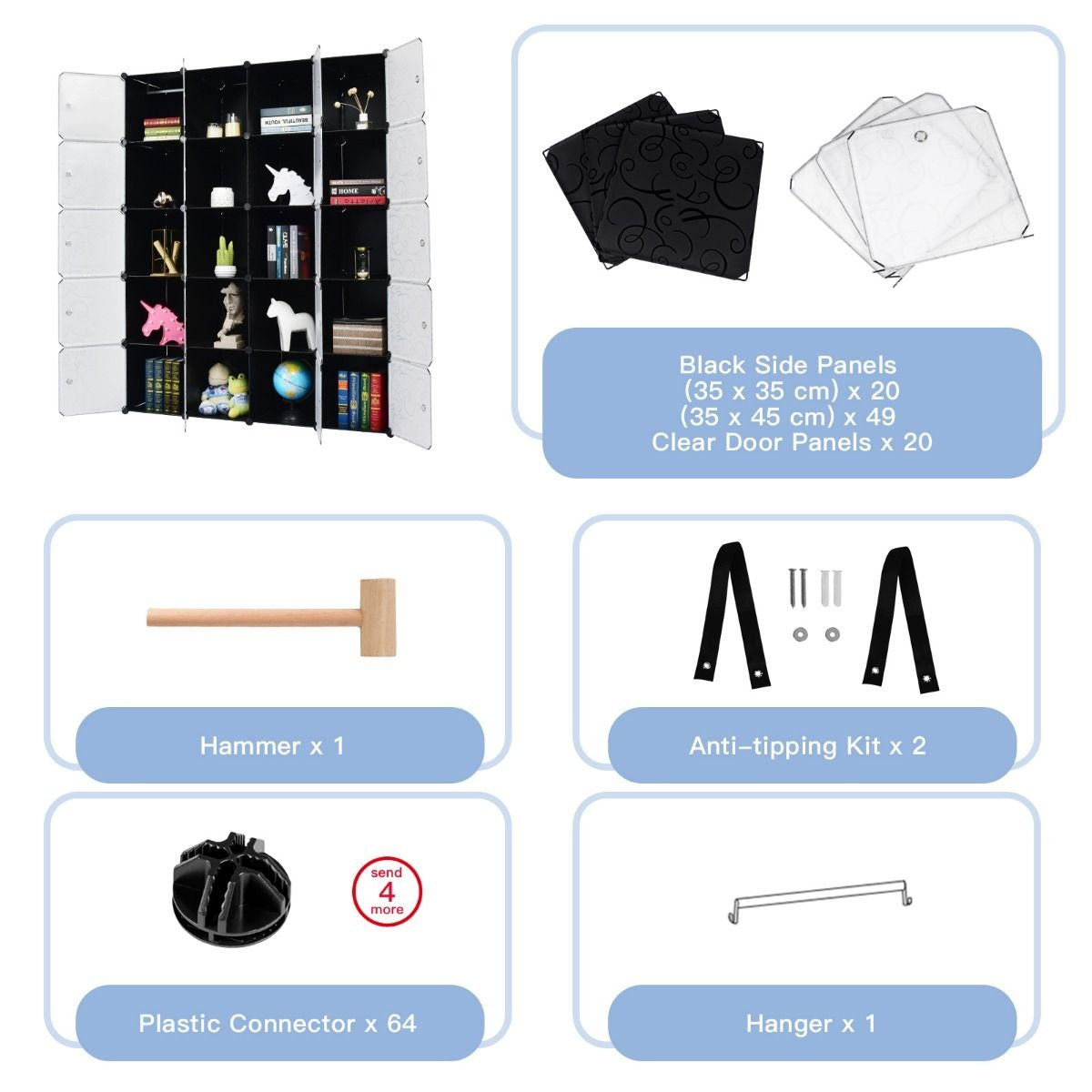 Coast Rack avec 20 compartiments de rangement - réglable - 123 x 31 x 123 cm - noir