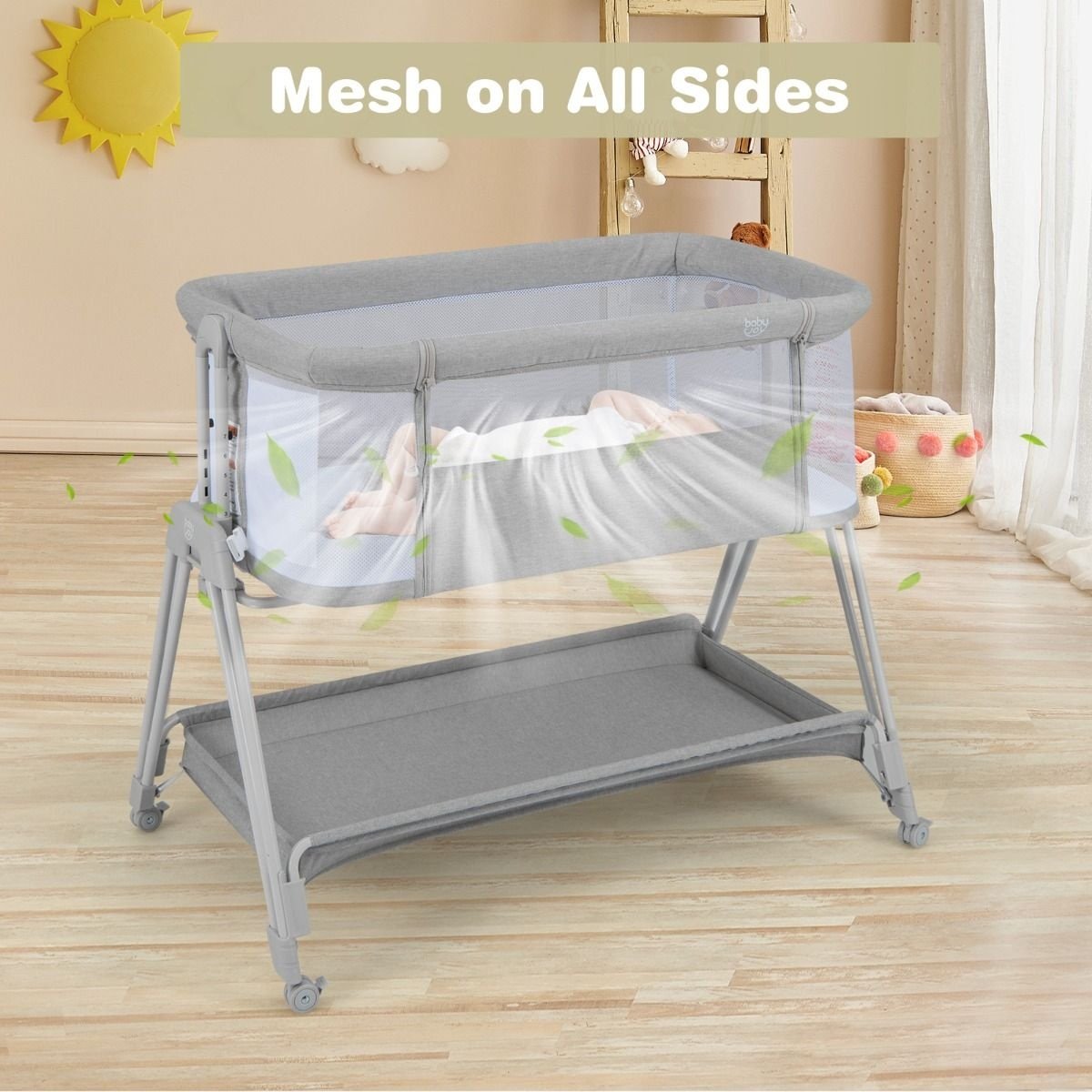Lit pliant Coast - Hauteur réglable - Gris clair - 97 x 56 x 71.5-86.5 cm