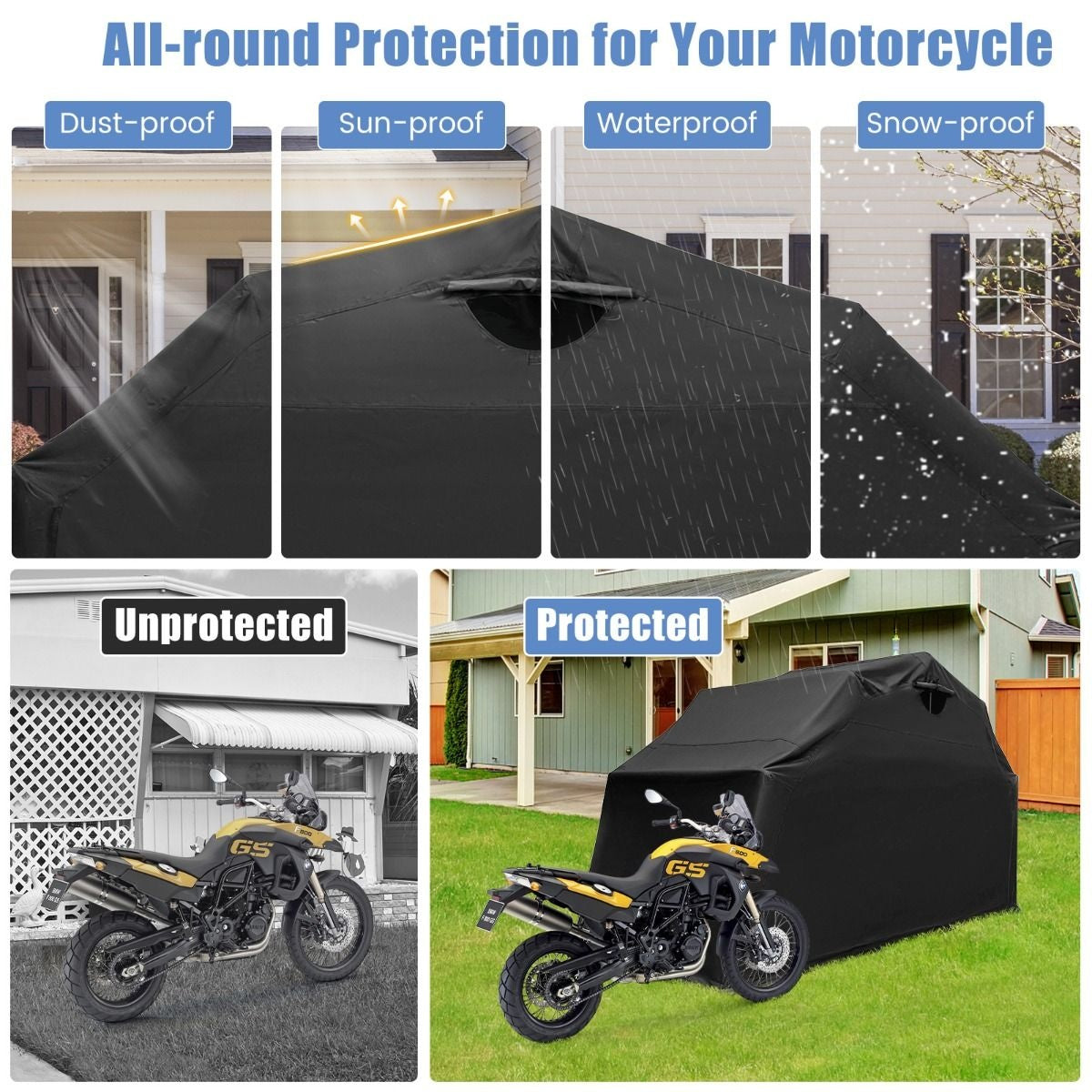 Coast Motorbike Storage - Robuste - Résistant aux intempéries - 345 x 137 x 190 cm - Noir