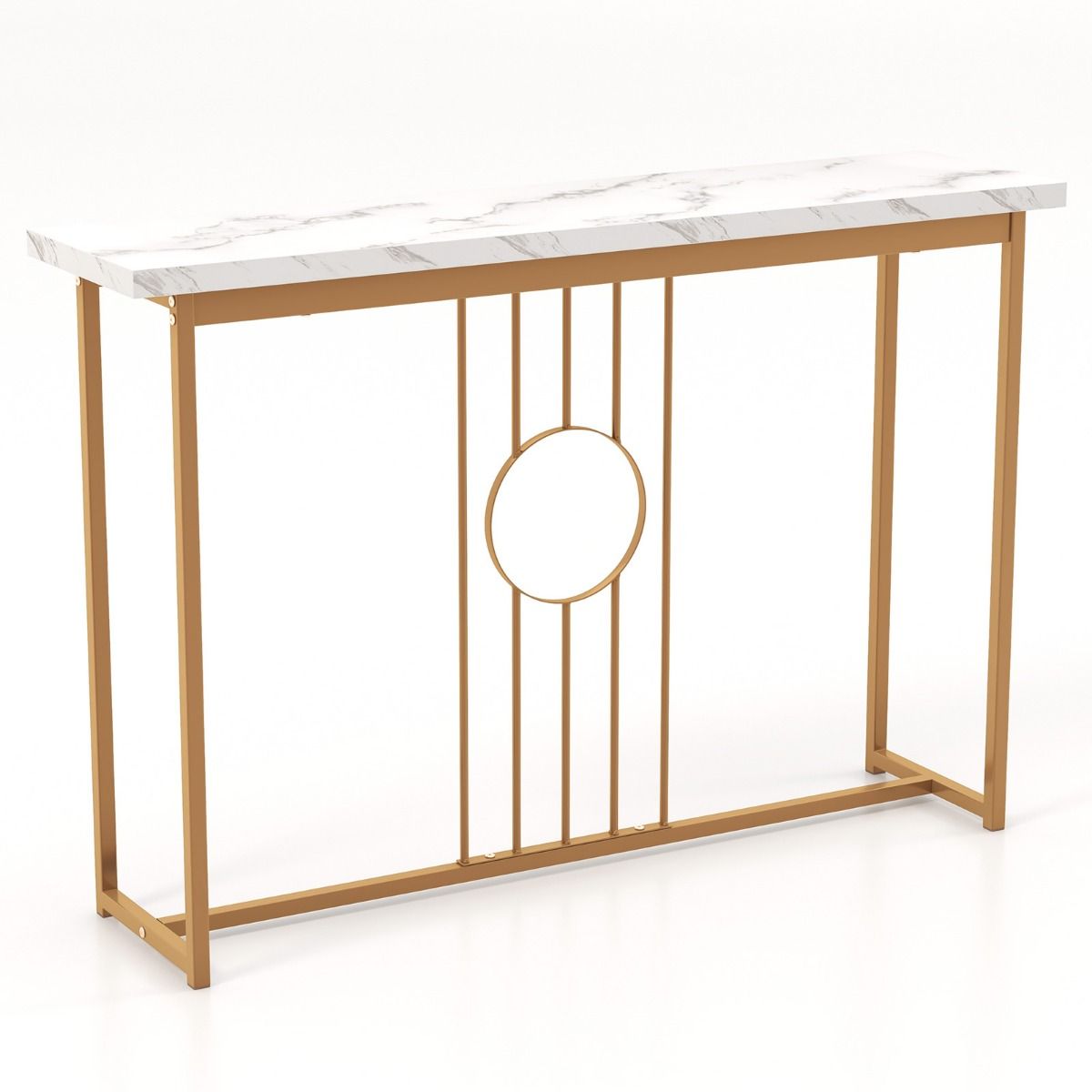 Table d'appoint Coast aspect marbre avec structure en métal - 120 x 30 x 80,5 cm - Blanc + or