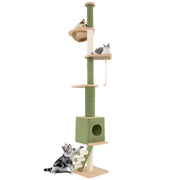 Griffoir réglable en hauteur 218-253 cm - Tour de luxe pour chats avec 5 étages, capsule spatiale, griffoir en sisal, corde et échelle - Pour les chats actifs et au repos