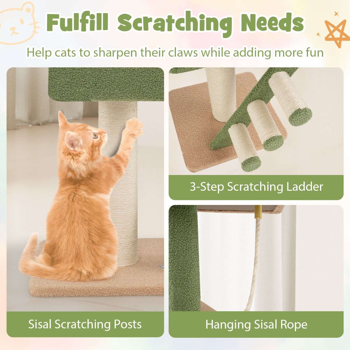 Griffoir réglable en hauteur 218-253 cm - Tour de luxe pour chats avec 5 étages, capsule spatiale, griffoir en sisal, corde et échelle - Pour les chats actifs et au repos