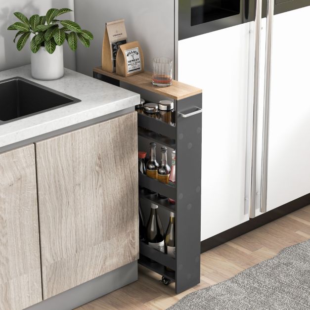 Niche Cart on Wheels Kitchen Cart Narrow Bathroom Rack with Handle Serving Cart 47.5 x 13 x 80.5 cm Grey + Nature