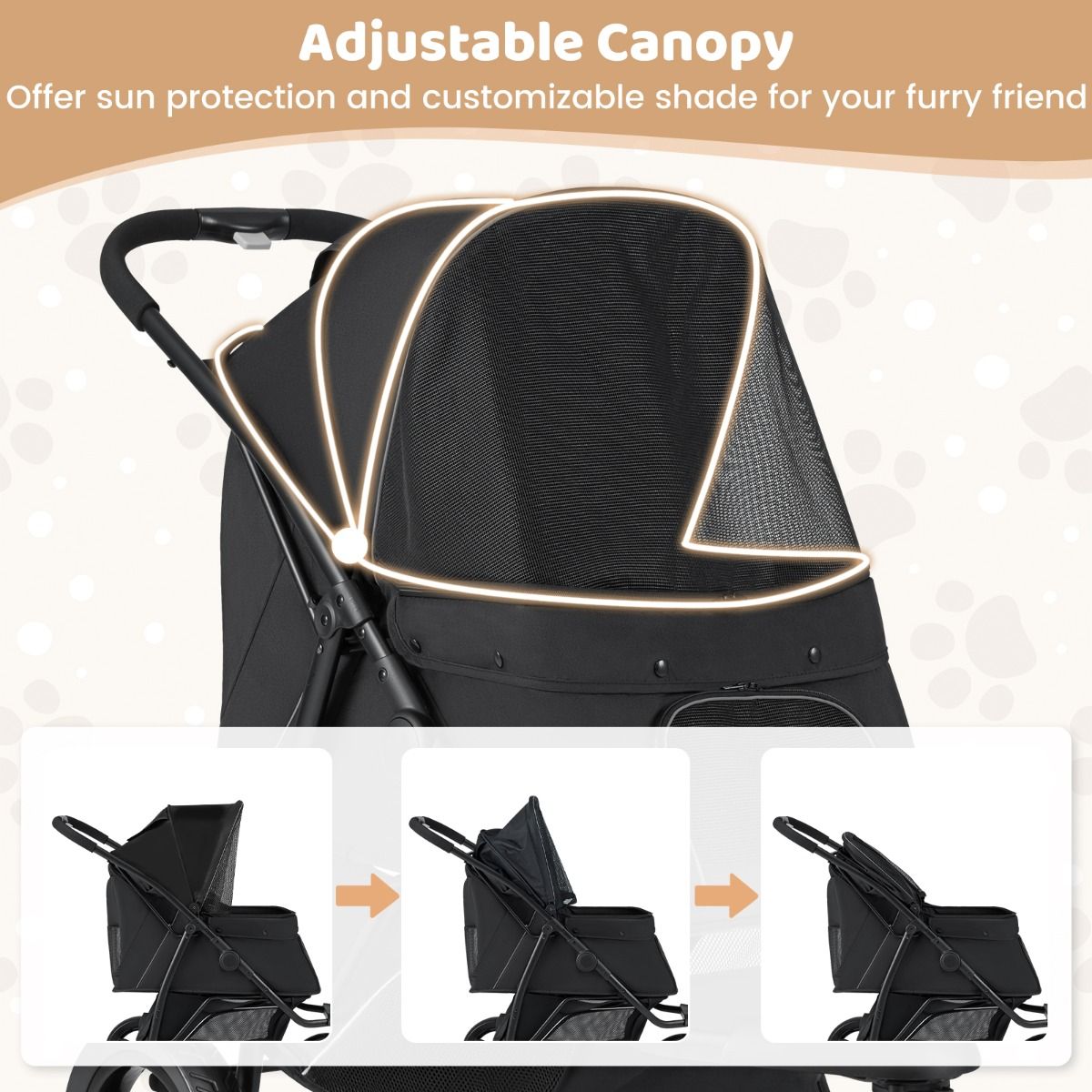 Nacelle Coast noire - 110 x 57 x 105 cm - pliable - pour petits et moyens chiens