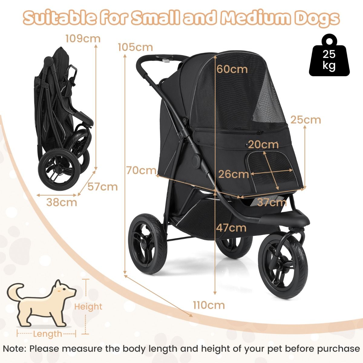 Nacelle Coast noire - 110 x 57 x 105 cm - pliable - pour petits et moyens chiens