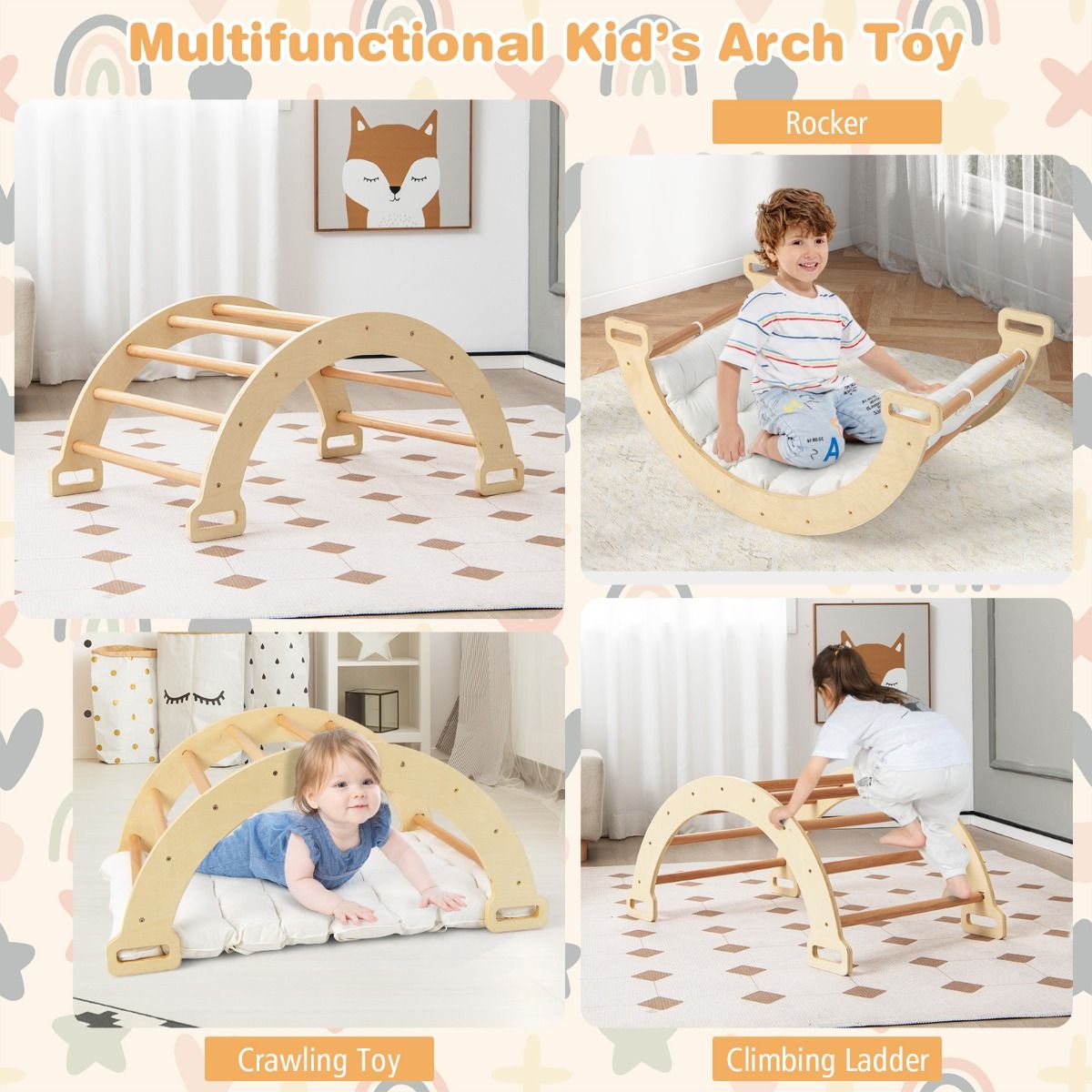 Arc d'escalade Coast avec coussin souple - Bois - 81 x 50 x 38,5 cm - Couleur naturelle